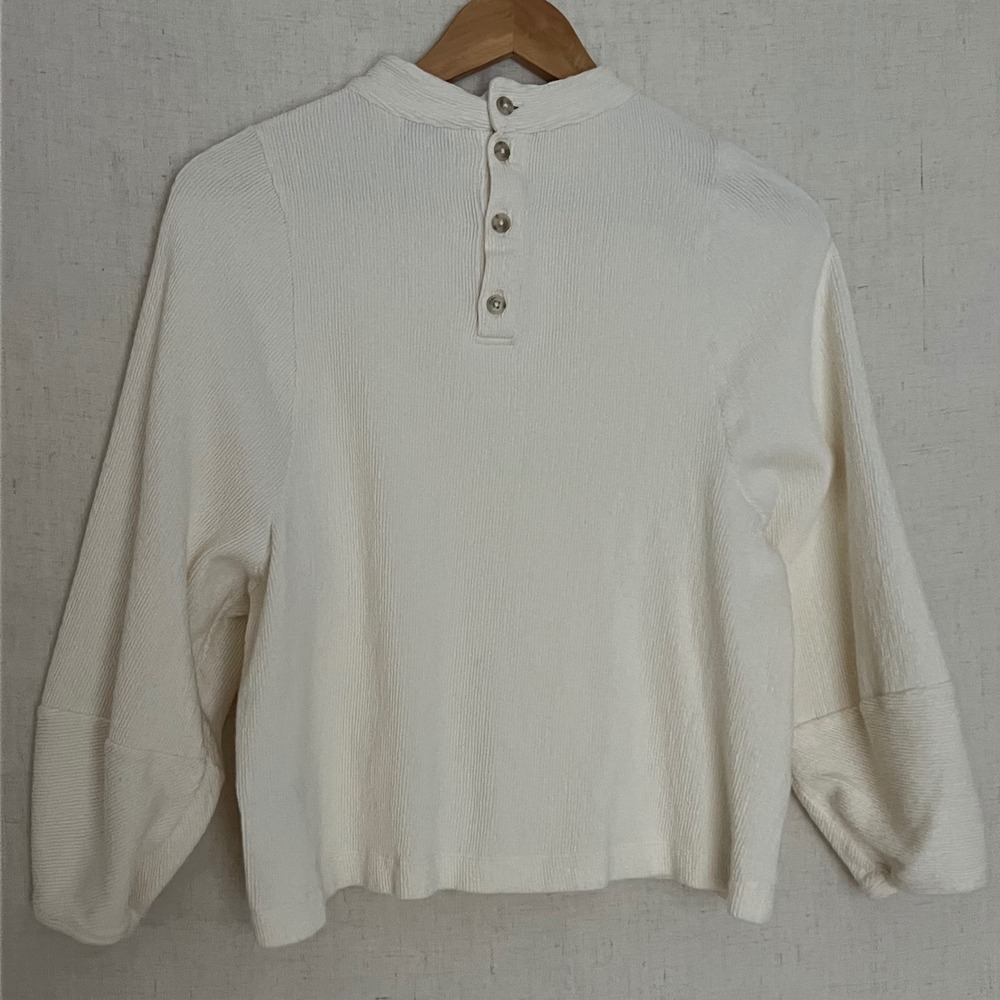 Madewell Texture & Thread Women's Ivory Mock Neck Ribbed Long Sleeve Size L - Picture 2 of 7